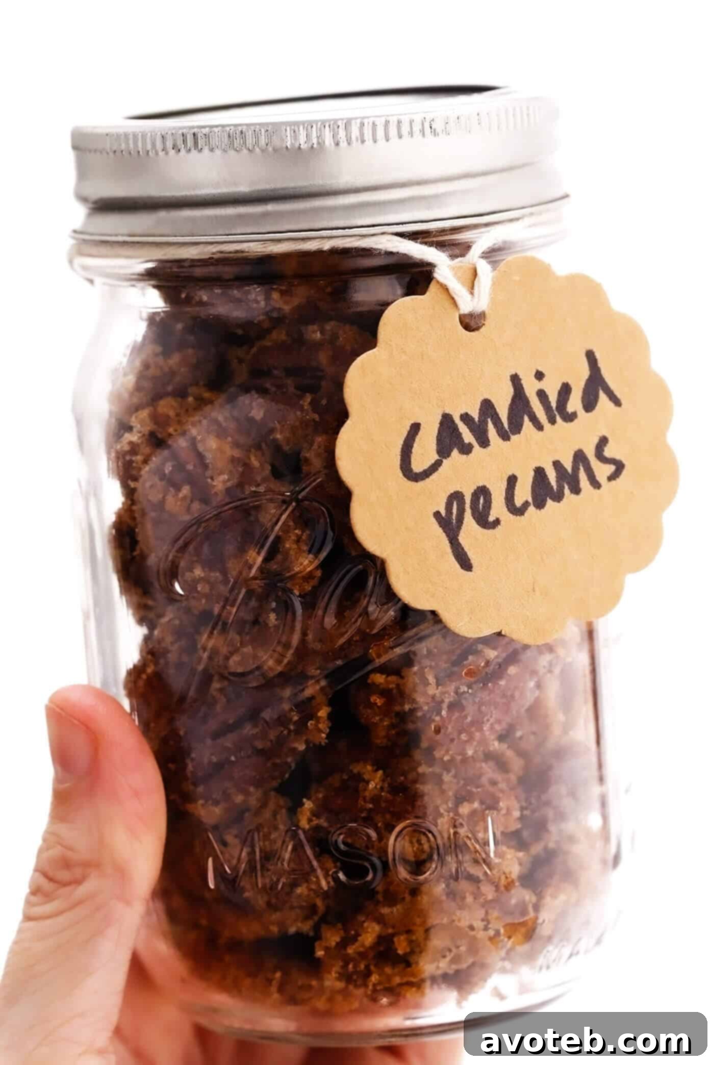 Classic Candied Pecans in a Mason Jar, ready for gifting or snacking