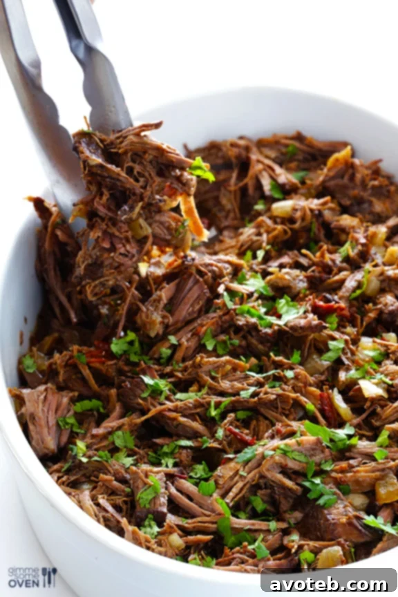 A vibrant bowl of barbacoa beef, topped with freshly chopped cilantro, ready for serving or as a component in a larger meal.