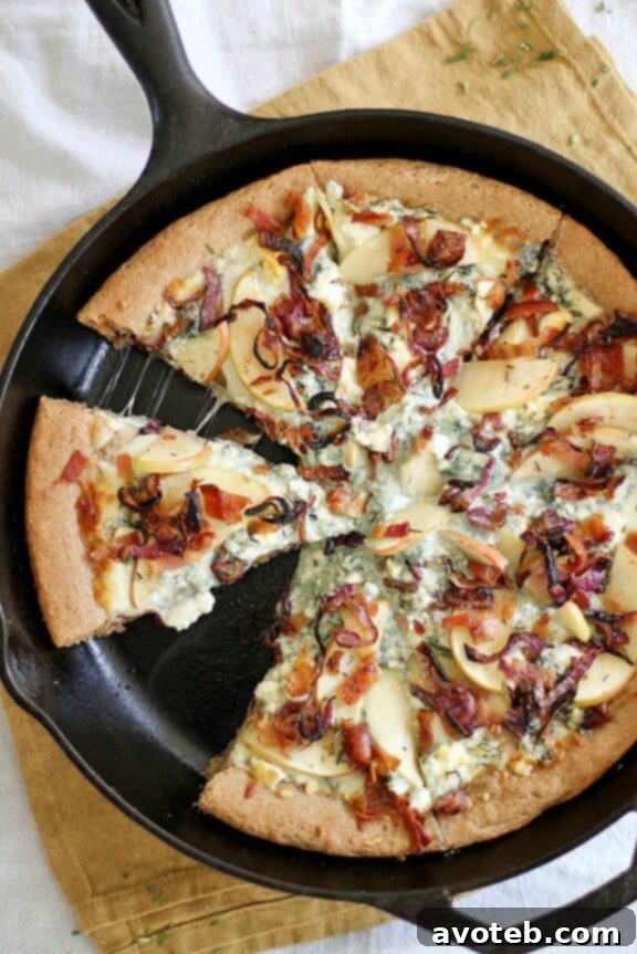 Caramelized Apple, Bacon & Blue Cheese Pan Pizza | girlversusdough.com - a hearty pan pizza featuring sweet caramelized apples, savory bacon, and pungent blue cheese.