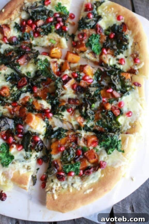 Caramelized Butternut, Crispy Kale & Fontina Pizza with Pomegranate Salsa | halfbakedharvest.com - a vibrant fall pizza with hearty butternut squash, kale, and a fruity salsa.