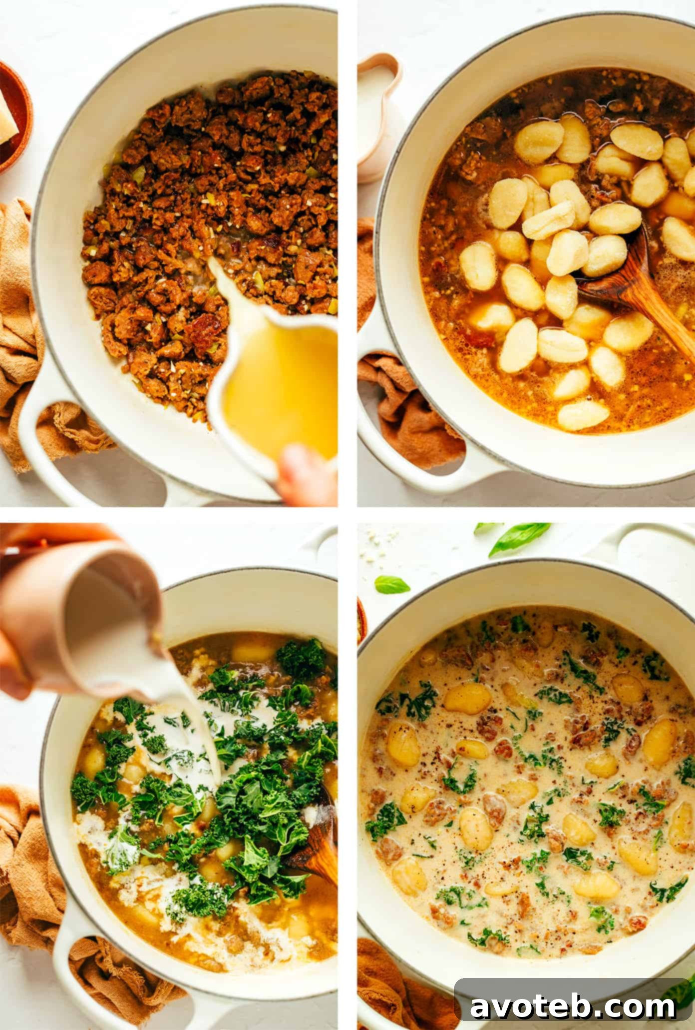 Step by step photos showing how to make zuppa toscana