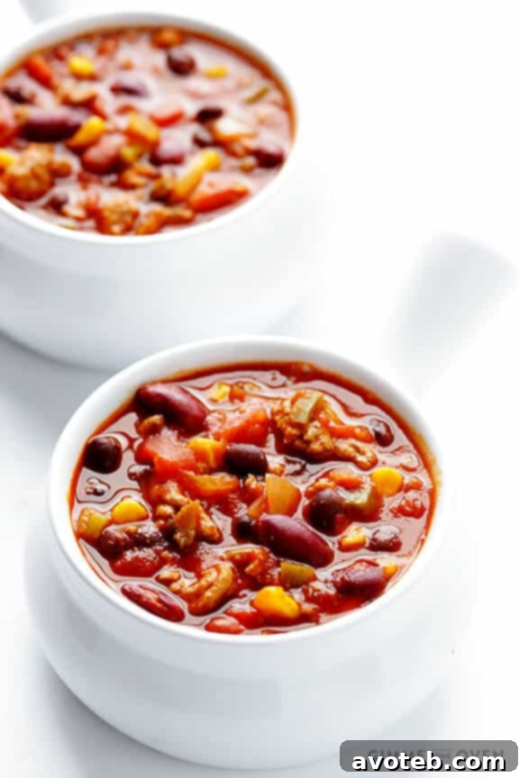 A bowl of Slow Cooker Turkey Taco Chili ready to be served.