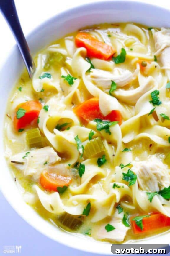 (Skinny!) Creamy Chicken Noodle Soup Recipe | Gimme Some Oven
