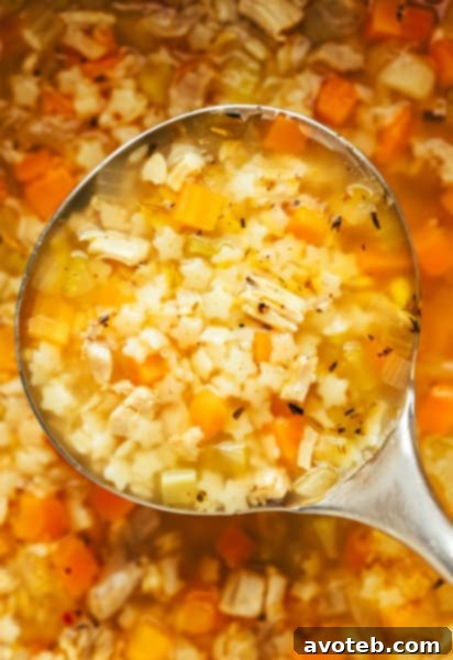 A bowl of Chicken and Stars Soup, garnished with fresh herbs and a lemon wedge.