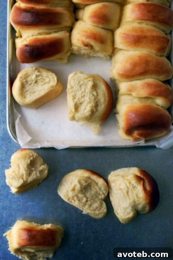A rustic basket overflowing with freshly baked, golden-brown Parker House Rolls, showing their characteristic folded shape and soft, inviting texture.