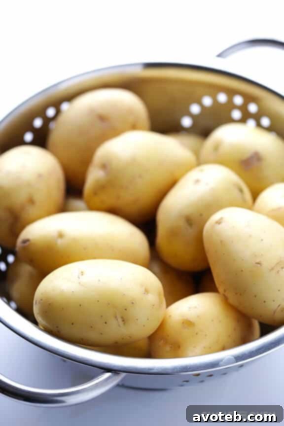 Close-up of creamy slow cooker mashed potatoes in a serving bowl, garnished.