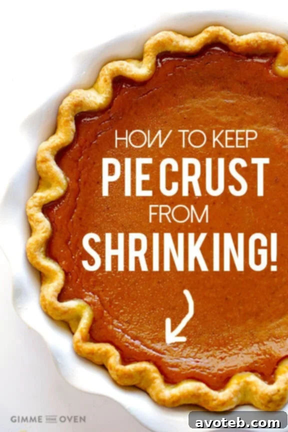 A perfectly baked golden-brown pie crust with a decorative edge, ready for filling, symbolizing success in preventing shrinkage.