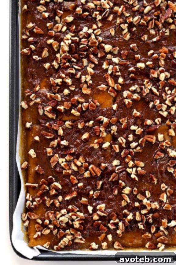 Freshly made Graham Cracker Toffee with melted chocolate and pecan topping