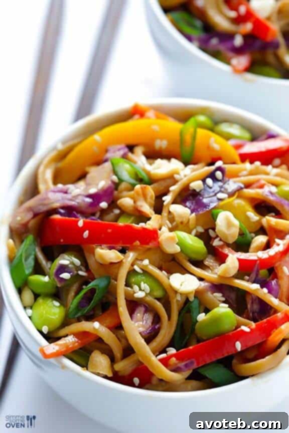 Vibrant Rainbow Peanut Noodles with Fresh Vegetables