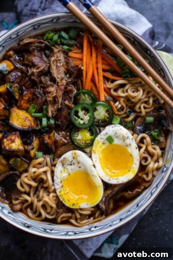 Crockpot Crispy Caramelized Pork Ramen Noodle Soup with Curry Roasted Acorn Squash, for slow-cooked goodness