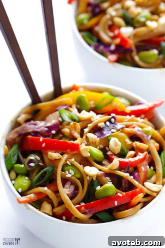 Rainbow Peanut Noodles with an unbelievably good sauce