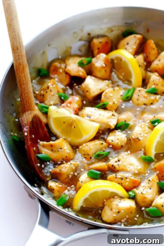 Wholesome Honey Lemon Chicken 3 Close-up of Skinny Honey Lemon Chicken pieces with lemon slices