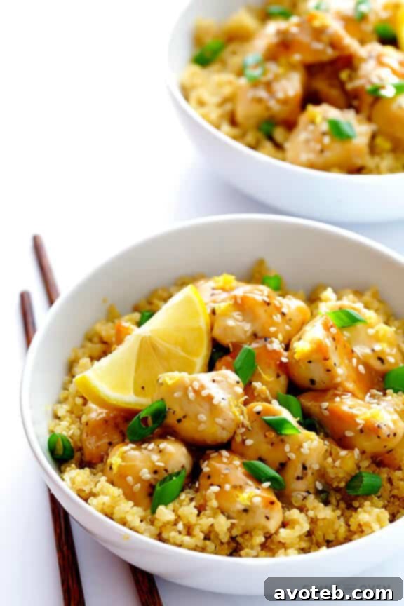 Wholesome Honey Lemon Chicken 6 Skinny Honey Lemon Chicken close-up with a fork