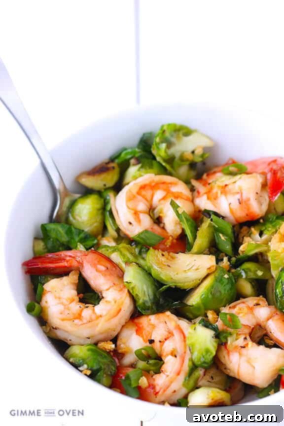 Honey Sesame Shrimp with Brussels Sprouts Stir-Fry | gimmesomeoven.com