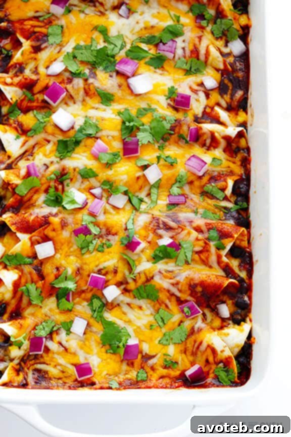 A stack of two BBQ Chicken Enchiladas, ready to be served, garnished with fresh cilantro.