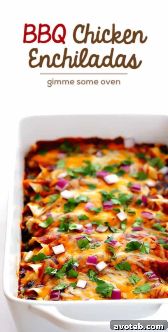 Close-up of a platter of BBQ Chicken Enchiladas, showcasing the rich, cheesy top.