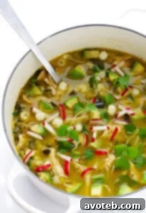 Easy Chicken Posole Verde, ready to serve.
