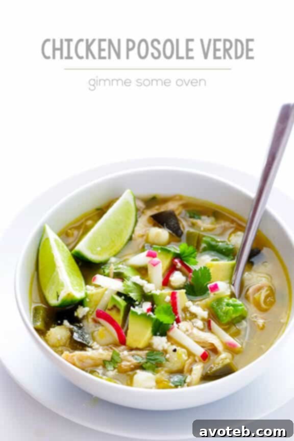 A final bowl of Easy Chicken Posole Verde, showcasing its delicious appeal.