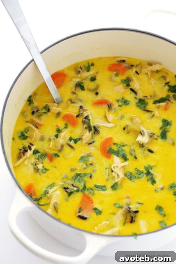 Delicious Curried Chicken and Wild Rice Soup, perfect for cold days.