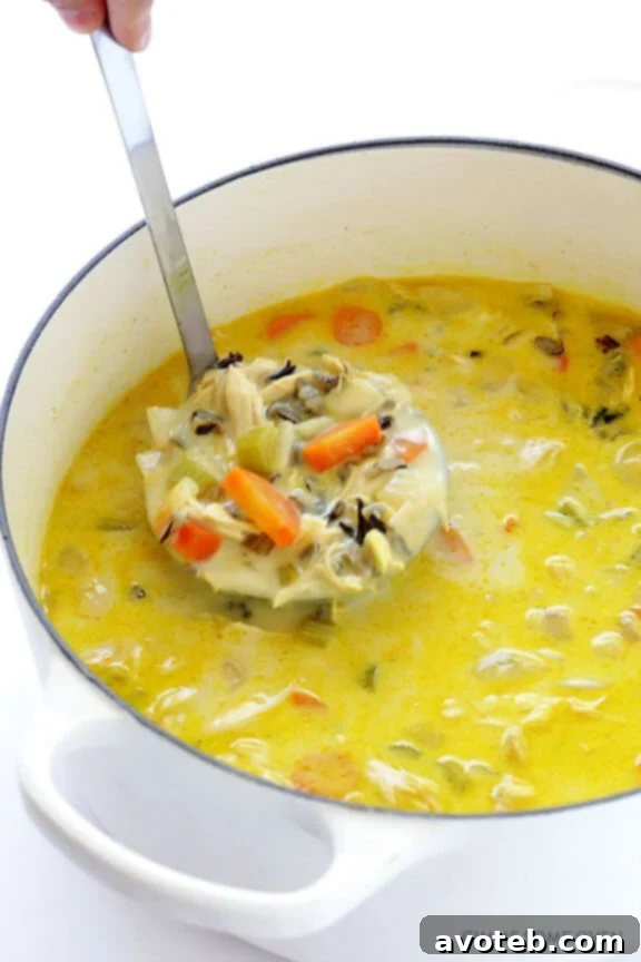 Creamy and flavorful Curried Chicken and Wild Rice Soup.