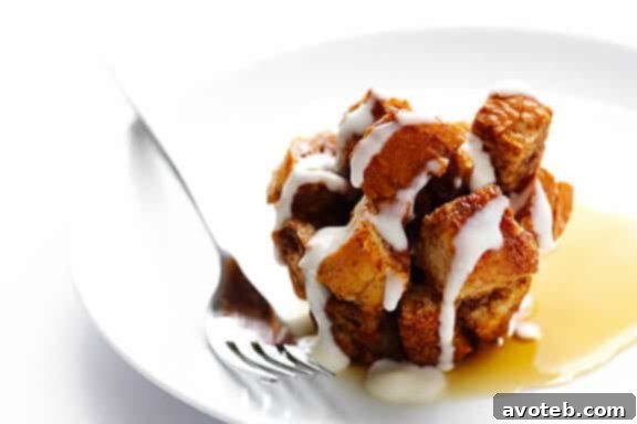 French Toast Cups ready for topping with either whiskey cream cheese glaze or classic maple syrup, or both!