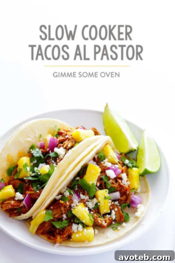Slow Cooker Tacos Al Pastor served with fresh toppings