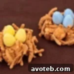 A small mound of Butterscotch Birds' Nests, featuring the unique texture of chow mein noodles and marshmallows.