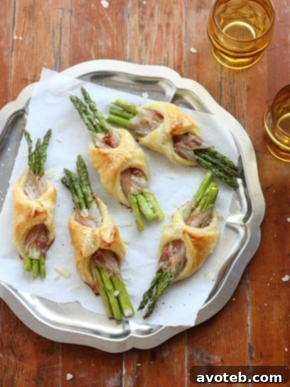 Asparagus, Pancetta and Puff Pastry Bundles, golden brown and flaky.