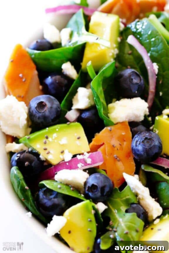 Spinach Salad with Salmon, Avocado and Blueberries