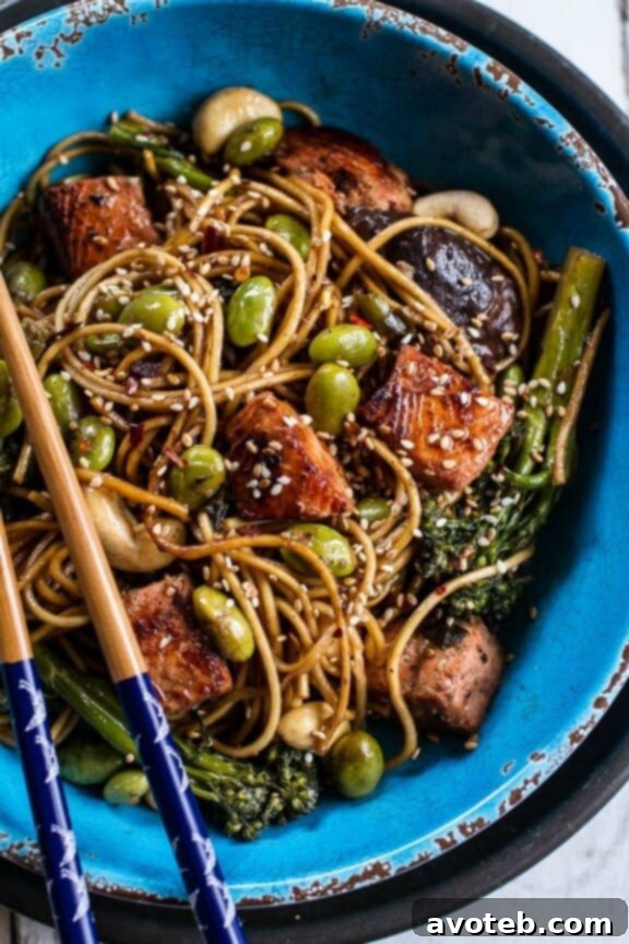 Sake and Ginger Soba Noodle Salmon Stir Fry