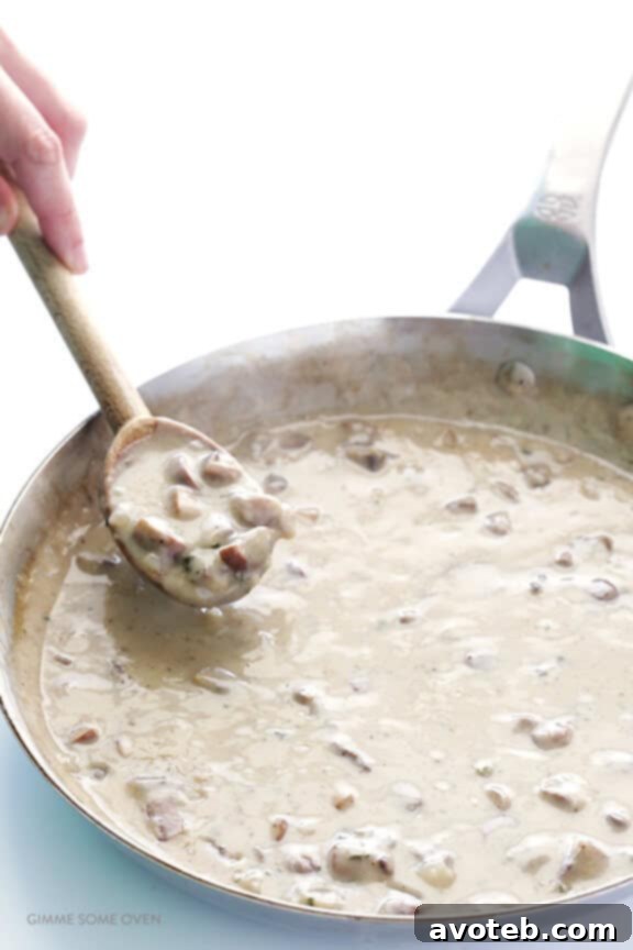 Fluffy Vegan Biscuits with Umami Mushroom Gravy 5 Rich and Creamy Vegan Mushroom Gravy in a Pan