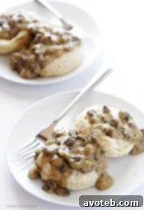 Vegan Biscuits and Mushroom Gravy Recipe Card Image