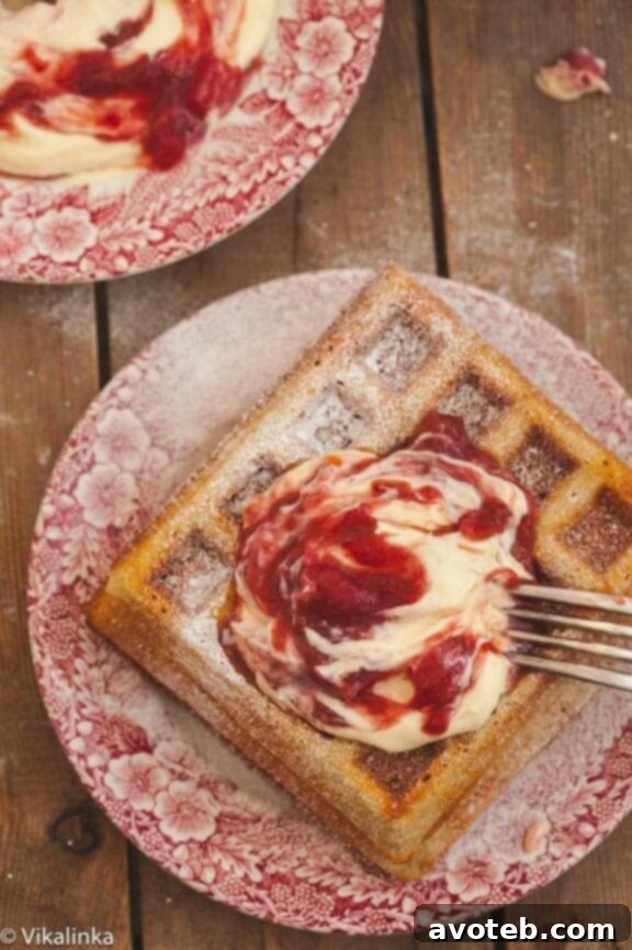 Wholesome Buckwheat Waffles with Rhubarb Cream
