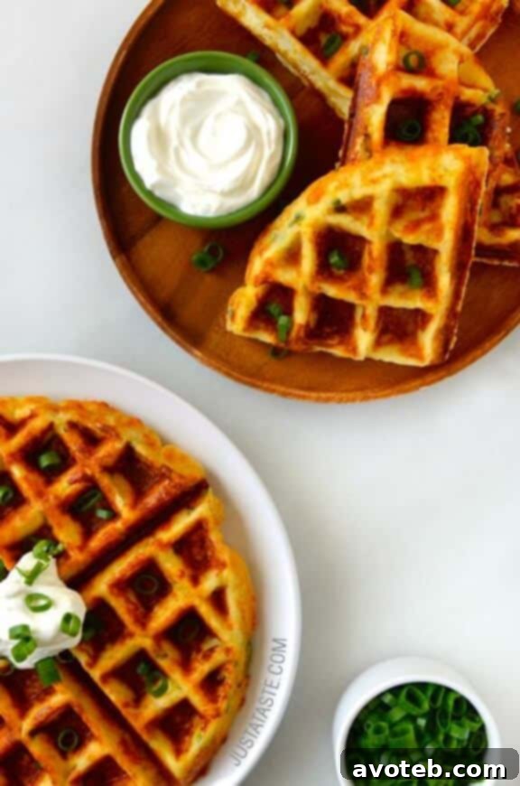 Cheesy Leftover Mashed Potato Waffles by Just a Taste