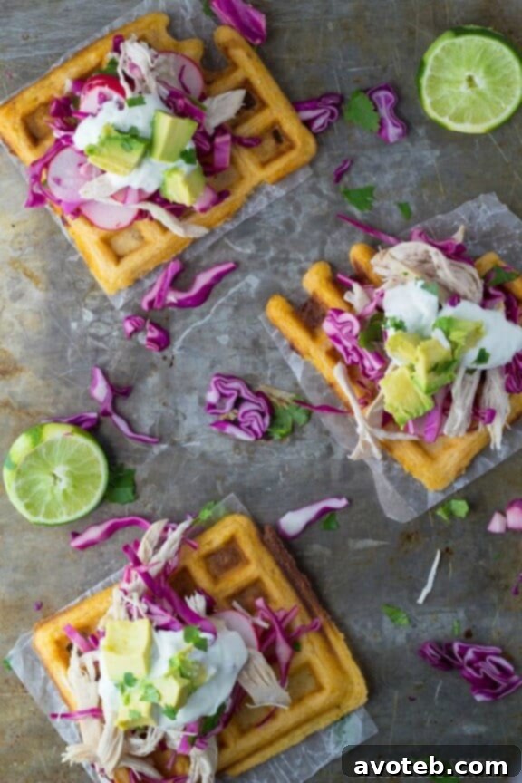 Chipotle-Cornmeal Waffle Tostadas with Chicken & Lime Crema