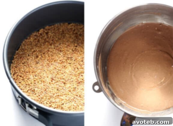 Almond meal mixed with melted butter, pressed into a springform pan for the cheesecake crust.