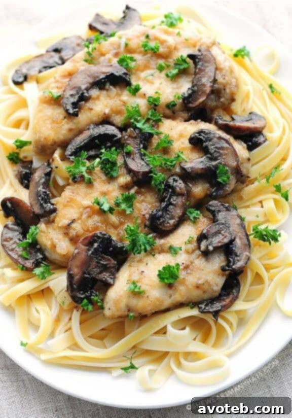 Chicken Marsala - A classic Italian-American chicken breast dish with mushrooms and Marsala wine sauce from She Wears Many Hats.