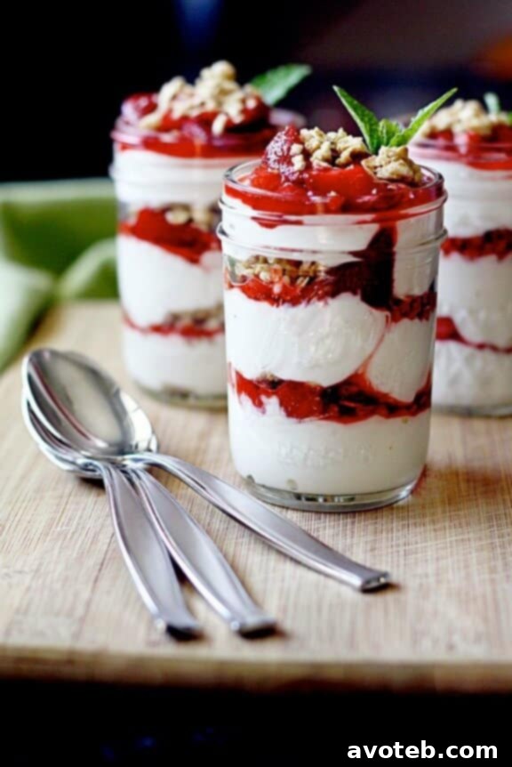 15 Irresistible Strawberry Delights 12 Roasted Strawberry Parfaits, layered dessert with roasted berries.