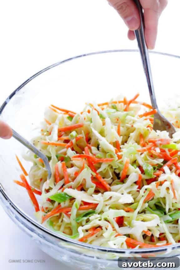 Tangy Greek Yogurt Slaw 6 Greek Yogurt Coleslaw -- the classic coleslaw we all love, lightened up with Greek yogurt instead of mayo and ready to go in 5 minutes! | gimmesomeoven.com