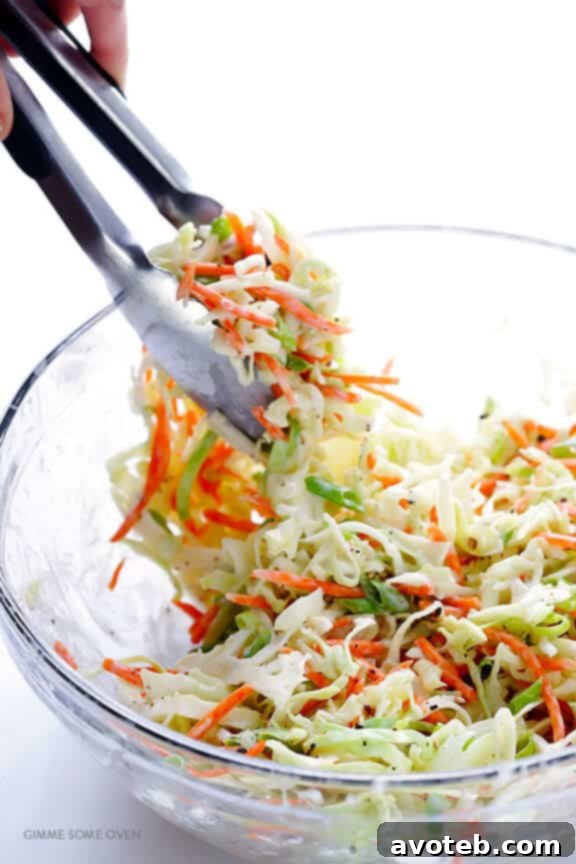 Tangy Greek Yogurt Slaw 7 Greek Yogurt Coleslaw -- the classic coleslaw we all love, lightened up with Greek yogurt instead of mayo and ready to go in 5 minutes! | gimmesomeoven.com