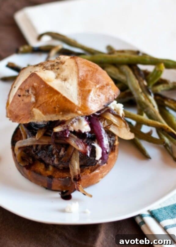 Red Wine Burgers with Caramelized Onions and Goat Cheese | neighborfoodblog.com