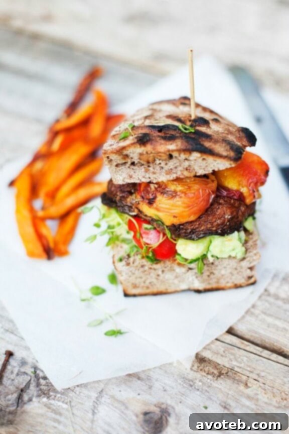 Portobello & Peach Burger | greenkitchenstories.com
