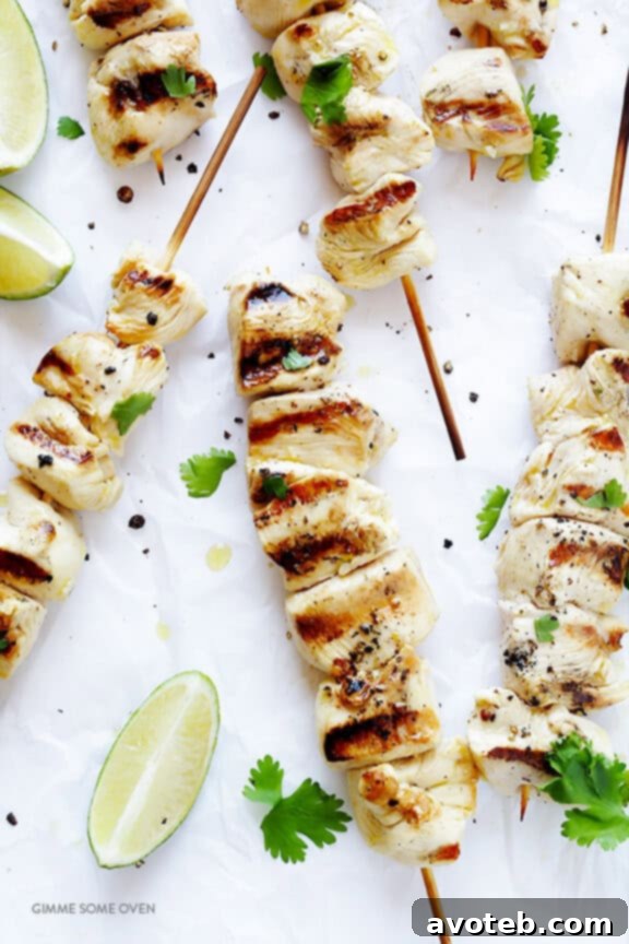 Full spread of Tequila Lime Chicken Kabobs, ready to eat