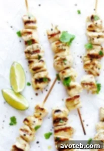 Tequila Lime Chicken Kabobs on a platter