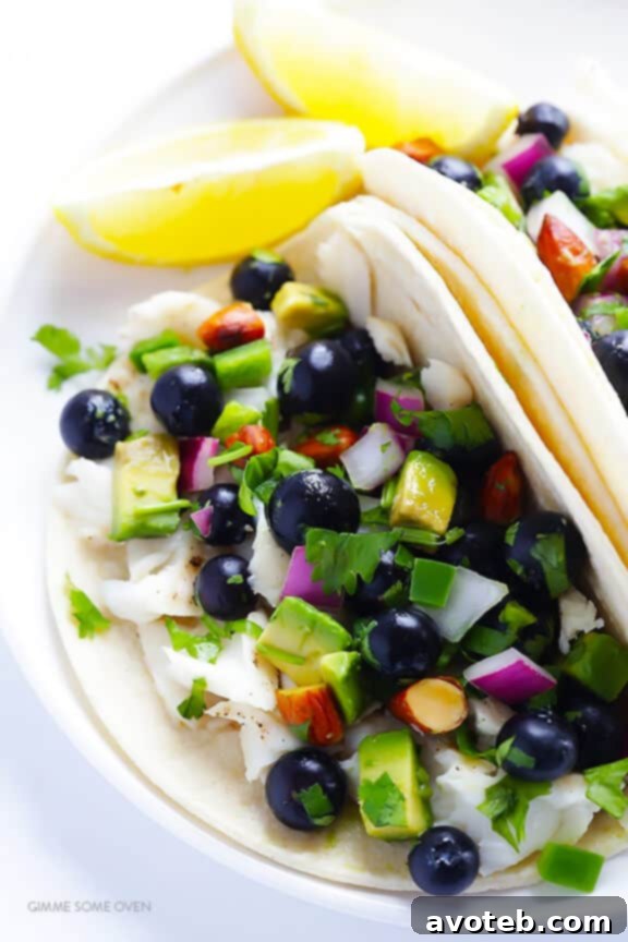 Fish Tacos with Blueberry-Almond Salsa prepared