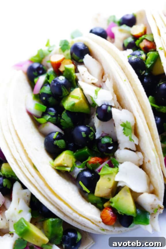 Plated Fish Tacos with Blueberry-Almond Salsa