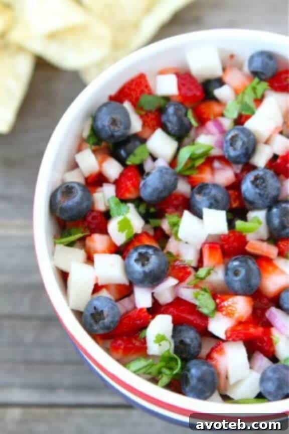 15 Naturally Vibrant Red, White, and Blue Recipes 17 Blueberry, Strawberry & Jicama Salsa | twopeasandtheirpod.com