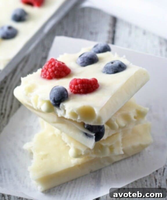 15 Naturally Vibrant Red, White, and Blue Recipes 15 Red White and Blue Frozen Yogurt Bark | honeyandbirch.com