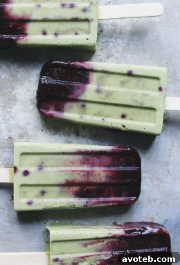 Roasted Blueberries and Cream Matcha Popsicles for a unique flavor