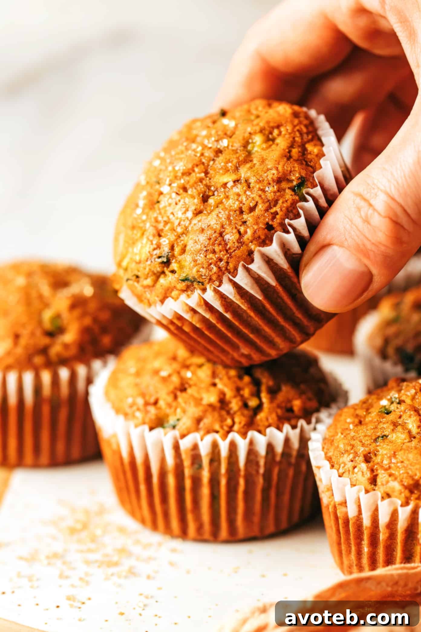 Delicious and healthy zucchini muffins freshly baked on a cooling rack.